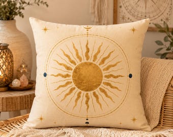 Celestial Sun Mandala Pillow | Moon Stars Pattern Pillow