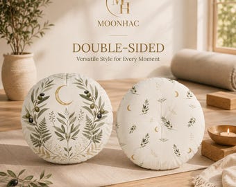Botanical Moon Wreath Tufted Floor Pillow | Round