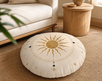 Celestial Sun and Moon Tufted Floor Pillow
