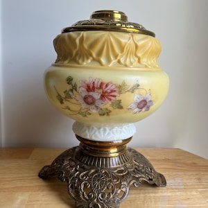 Antique Gone with the Wind Parlor Lamp base. chrysanthemum and cleamatis pink floral painting.