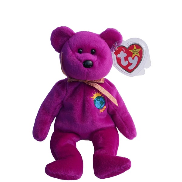 Ty Beanie Babies The purple Bear "Millenium" "Millennium"  Tag Errors 1999