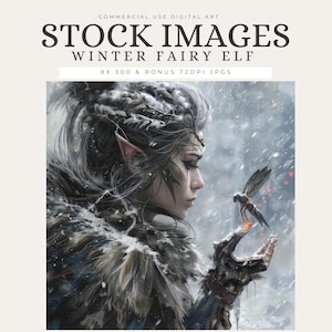 Winter Elf Digital Art, Fantasy Woman with Butterfly, Ice Fairy JPG, Snow Fairy Digital Download, Mystical Wall Art, Fantasy Art Print—STK29