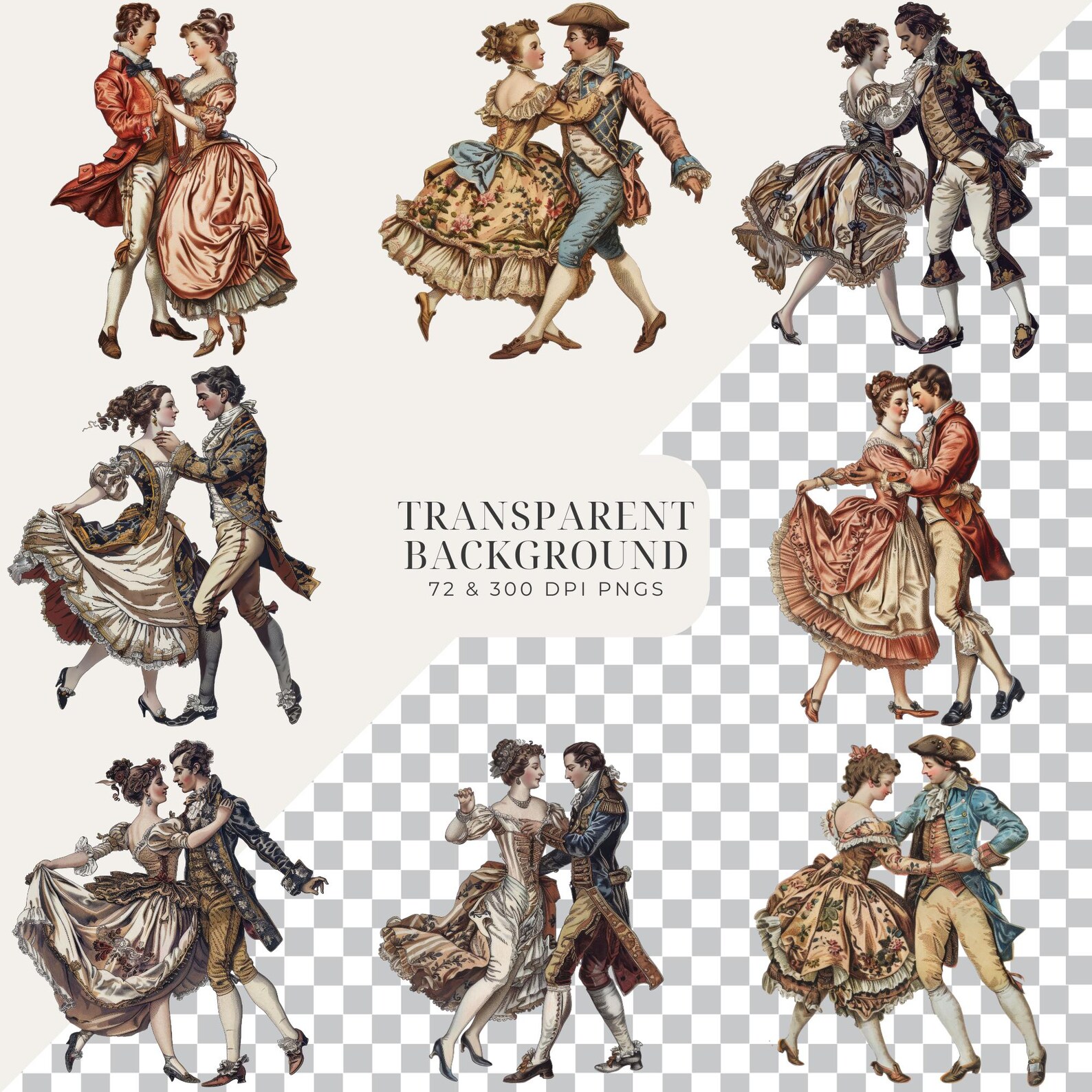 Regency Dancers Clipart PNG, Vintage Ballroom Couple Illustration ...