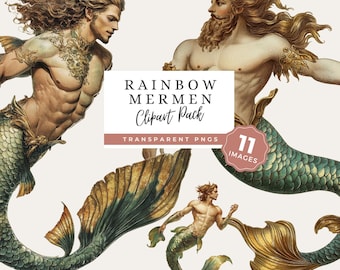 Merman Clipart PNG, Fantasy Sea Men Illustrations, Mythical Ocean Art