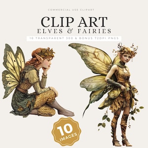 Fairy Clipart PNG Bundle – Whimsical Watercolor Fantasy Elf Illustrations for Crafts, Nursery Wall Art, Digital Download  – CA47