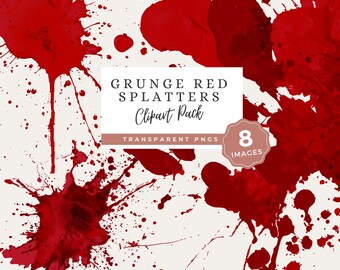 Red Splatter PNG Clipart, Grunge Ink Splash Graphics, Horror Junk Journal Texture