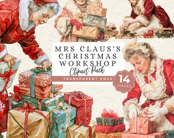 Mrs Claus Clipart, Christmas PNG Graphics, Santa's Workshop Art, Vintage Christmas Crafts