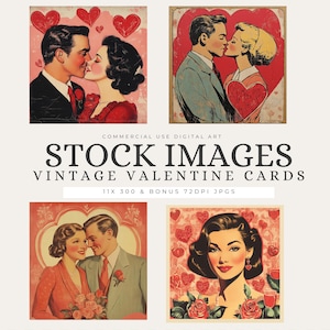 Vintage Valentine Cards & Retro Clipart, Romantic Couple Kissing Illustration for Scrapbooking, Crafts, Junk Journal, Printable Art - STKS26