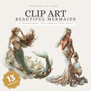 Watercolor Mermaid Clipart Bundle, Cute Mermaid PNG, Sea Life, Instant Download, Nursery Decor, Commercial Use - CA07