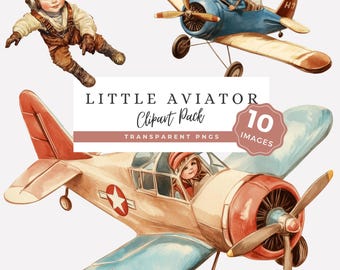 Airplane PNG Clipart, Little Aviators, Vintage Pilot Graphics, Kids Aviation Illustration