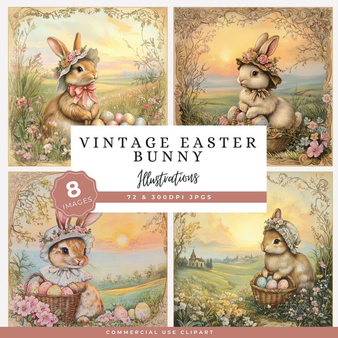 Vintage Easter Bunny Clipart Set for Crafters Who Love Shabby Chic ...