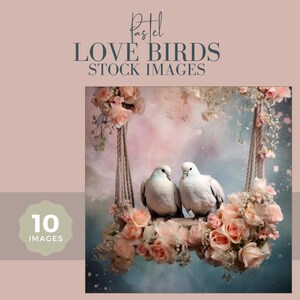 Lovebirds Clipart Pastel Floral Art, Romantic Bird Couple Prints, Printable Wedding Decor, Vintage Journal Kit, Instant Download Set  - STK1
