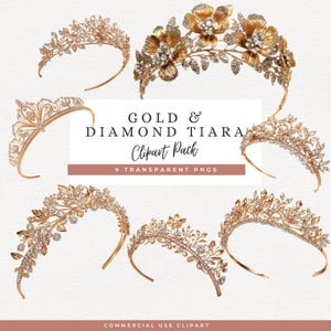 Tiara gold and diamond Clipart, Royal Crowns PNG, Princess Crown Clip Art for dreamers, Princess, Queen, King, Commercial Use - CA34