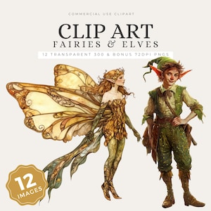 Whimsical Fantasy Fairy & Elf Clipart Bundle, Watercolor Printable PNGs for Crafts, Journals, Digital Download, Nursery Wall Art, DIY – CA46