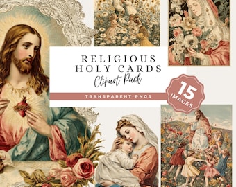 Vintage Holy Card Clipart Bundle: Catholic PNGs for Devotional Art (Digital Download)