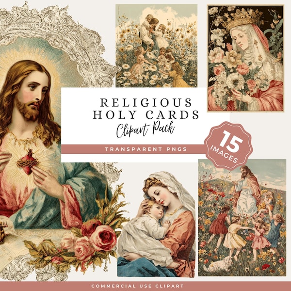 Vintage Holy Card Clipart Bundle: Catholic PNGs for Devotional Art (Digital Download)