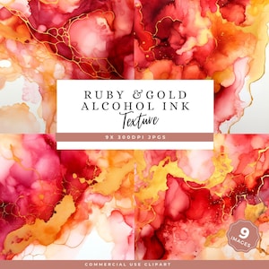 Ruby Gold Textures Digital Paper, Alcohol Ink Marbled Red Gold Foil, Scrapbook & Journal Backgrounds, Printable Art Pack - STK04