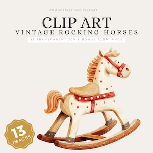 Vintage Rocking Horse Clipart, Girl Sitting on Rocking Horse PNG, Cute Animal Clipart for Scrapbooking, Card Making, Instant Download - CA51
