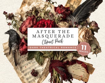 Masquerade PNG Clipart, Gothic Romance Ephemera, Dark Theatrical Graphics