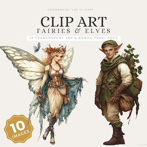 Fairy Clipart Bundle: Watercolor Fairies & Elves PNG, Fantasy Art, Printable, Instant Digital Download - CA45
