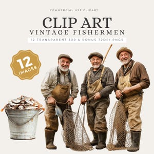 Vintage Fisherman Clipart, Old Fisherman PNG Files, Digital Art, Crafts & Printable Wall Art, Retro Fishing Aesthetic, Instant Download—CA44