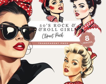50s Rock and Roll Girl PNG Clipart, Retro Pin Up Graphics, Vintage Character Art