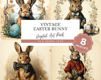 Vintage Easter Bunny Clipart PNG, Victorian Rabbit Graphics, Spring Junk Journal Ephemera