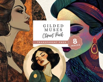 Art Deco Woman PNG Clipart, Vintage Female Portraits, Fashion Illustration Graphics