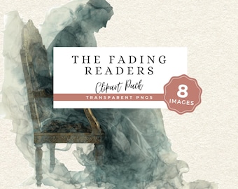 Fading Readers PNG Clipart, Gothic Ghost Graphics, Haunted Library Art