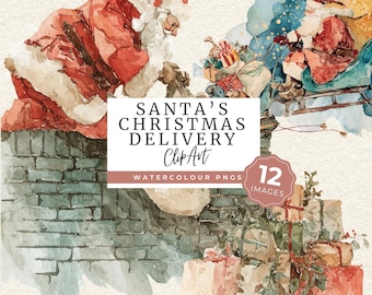 Santa Clipart, Watercolor Santa PNG, Christmas Delivery Clipart, Nostalgic Christmas
