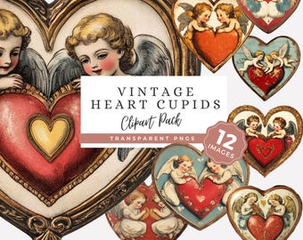 Cupid PNG Clipart, Vintage Valentine Hearts, Cherub Heart Graphics, Commercial Use