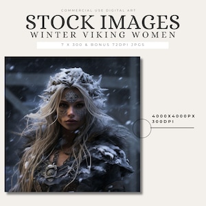 Winter Warrior Viking Queen Art Print, Fantasy Female Norse Wall Decor, Snow Warrior Clipart, Strong Woman Battle Ready  - STK28
