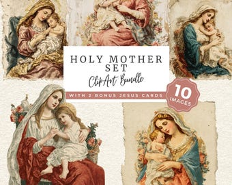Virgin Mary PNG Clipart, Vintage Religious Art, Holy Mother and Jesus, Christian Junk Journal