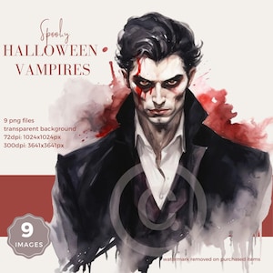 Spooky Vampire Halloween Clipart Bundle, Gothic AI Art PNGs, Fantasy Printable Wall Art, Vampire Sublimation Images, Junk Journal Kit – CA03