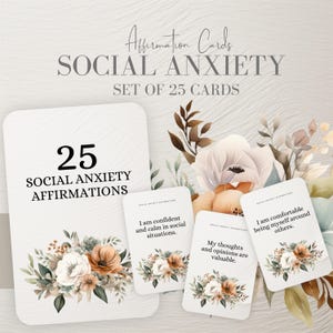 Social Anxiety Affirmation Cards Printable, 25 Mindset Cards, Mental Health Canva Template, Manifestation Quote Deck, Digital Download—WFH02