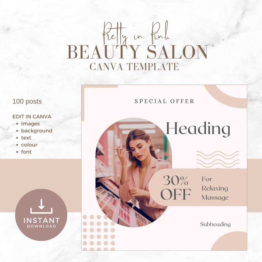 BEAUTY SALON Canva Template, Instant Download, 100 Instagram Posts ...