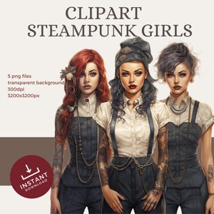 Funky Steampunk Girl PNG Bundle, Vintage Victorian Girl Clipart, Industrial Steampunk Women Graphic, Digital Download for Junk Journals—CA01