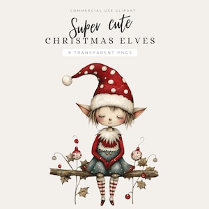 Christmas Elf Clipart PNG, Cute Elves with Hats, Scarves, Standing & Sitting Elf, Holiday Sublimation, Crafts, DIY, Digital Download - CAS38