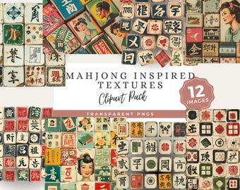 Mahjong Inspired PNG Textures, Vintage Tile Graphics, Retro Collage Ephemera