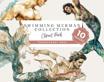 Imágenes prediseñadas de tritones en formato PNG, gráficos de tritones nadando, efímeros para diarios de fantasía, arte oceánico.