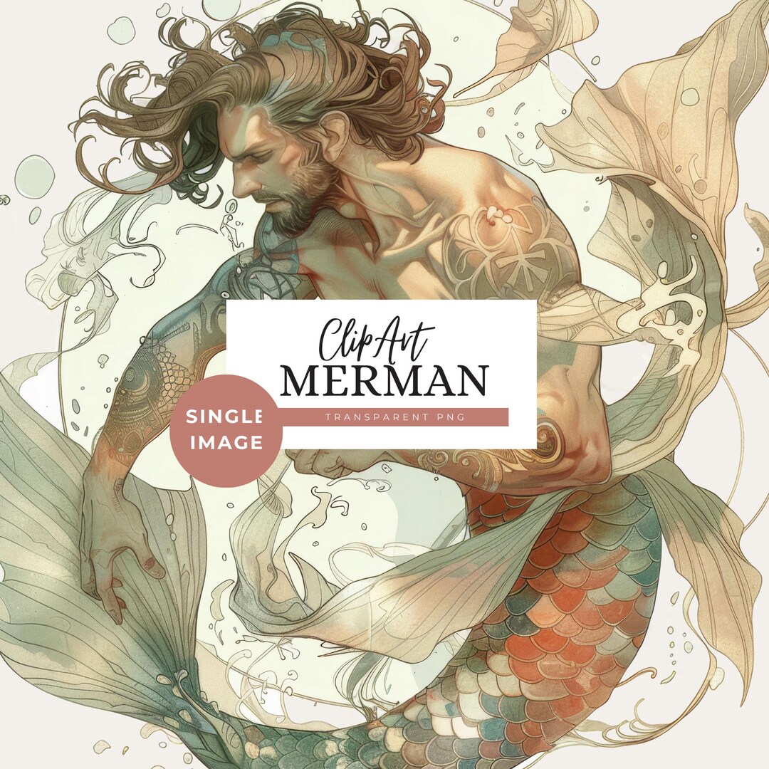 Elegant Merman PNG Clipart, Earthy Male Mermaid Fantasy Illustration ...