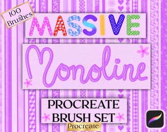 Procreate 100 Monoline Brushes, Procreate Lettering Brushes, Procreate Glitter Brushes, Texture Brushes, Calligraphy Brush,  Brush Set