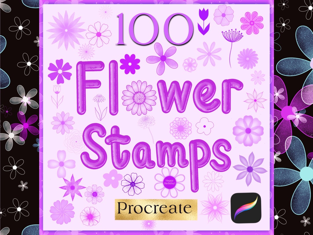 100 Procreate Flower Stamps |procreate Floral Stamps| Doodle Hearts ...
