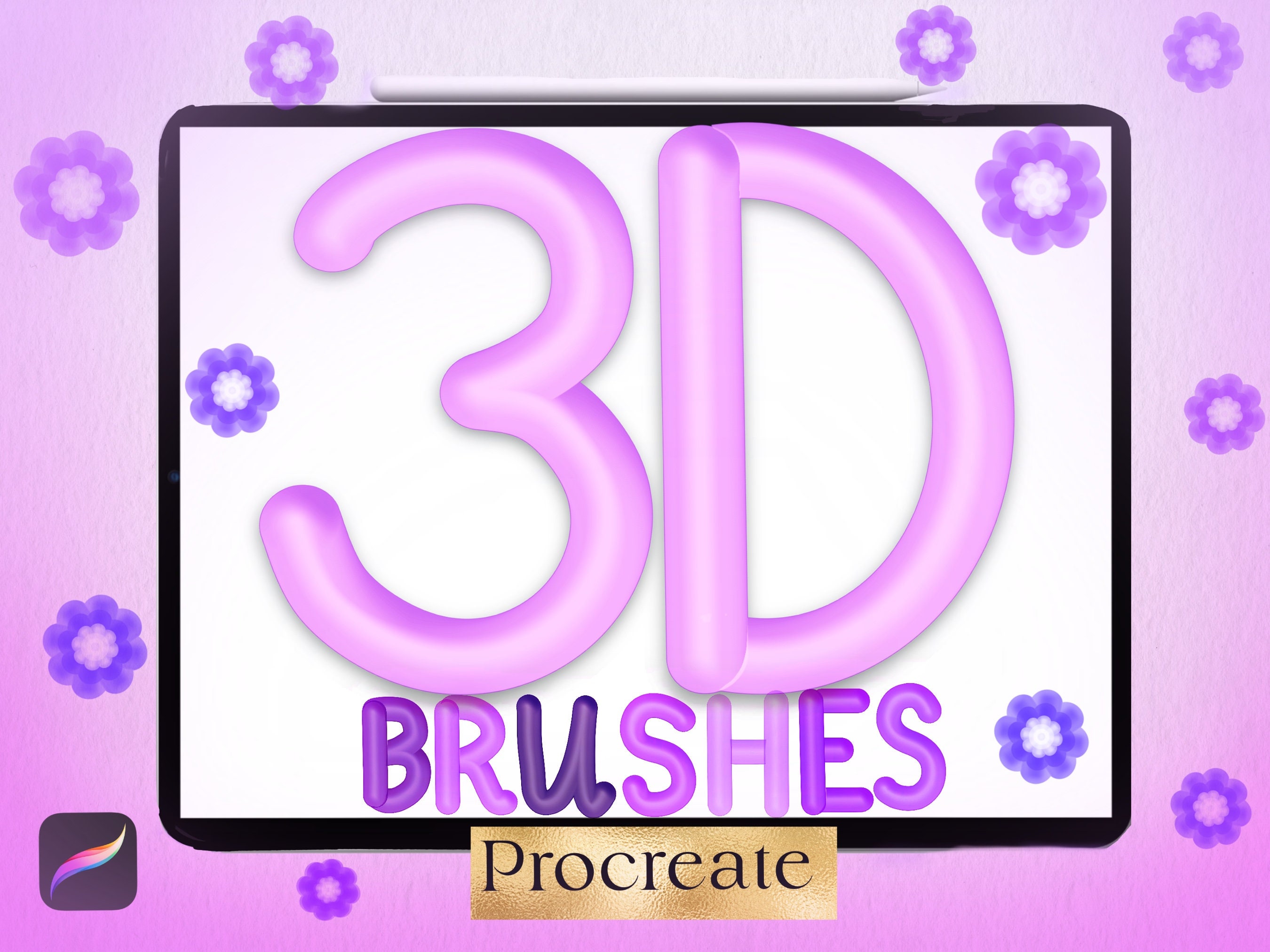 Procreate 3D Brushes, Procreate Lettering Brush, Instant Digital