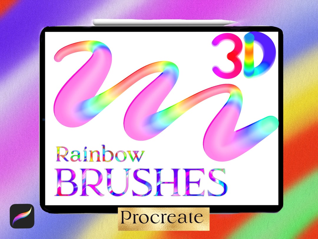 Procreate Rainbow 3D Brushes, Procreate Lettering Brush, Instant