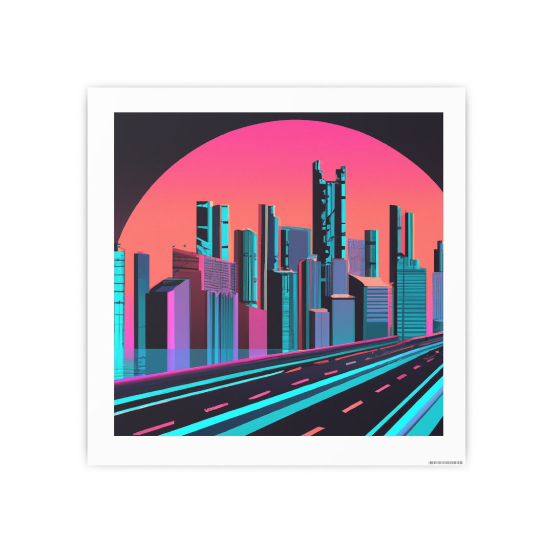 Synthwave Style City With Highway Photo Art Paper Posters - Etsy