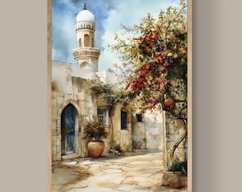 Palestinian Village Painting, Middle eastern Art Decor, Arab Art Print