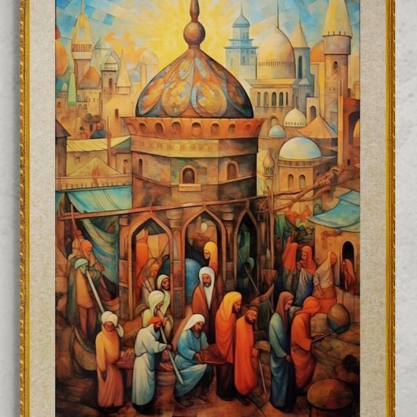 Arab Art, Palestine Market, Classic Arab Painting, Middle Eastern Art Print