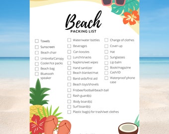 Beach Packing List Printable Beach Vacation Packing List Beach Day Trip ...