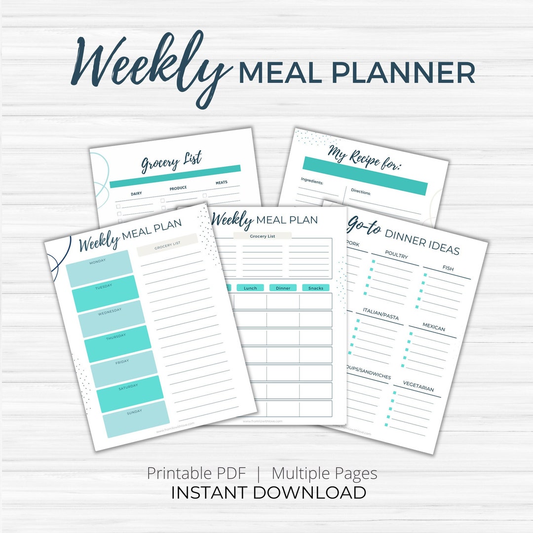 Weekly Meal Planner Meal Planning Printable Meal Tracker Meal